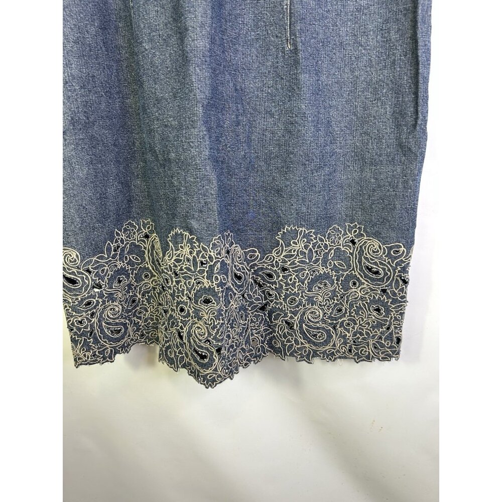 Vintage Y2K Denim Jean Scalloped Empire Spaghetti Dress Rave - Picture 2 of 8